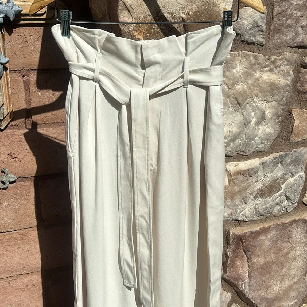 Reformation Avalon Pants Ivory High Waist Size 6 Belted Lyocell Boho Summer